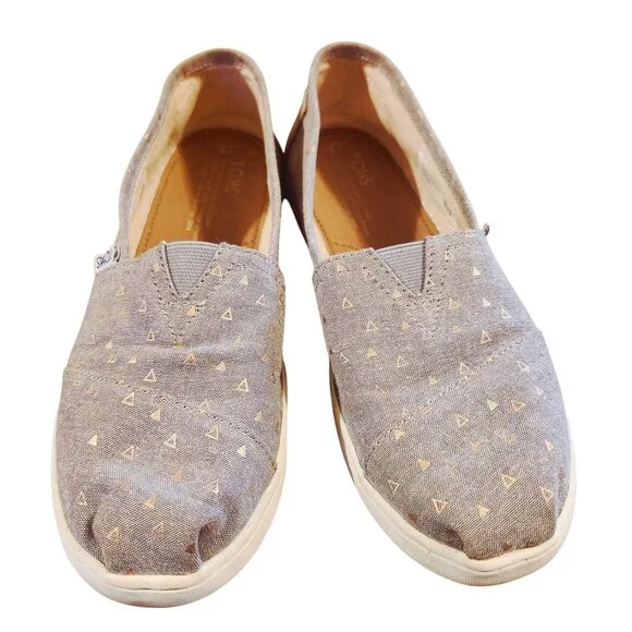 TOMS Women’s 7/Youth 5 Alpargata Chambray Rose Gold Triangle Print Slip-On Shoes - Picture 1 of 7